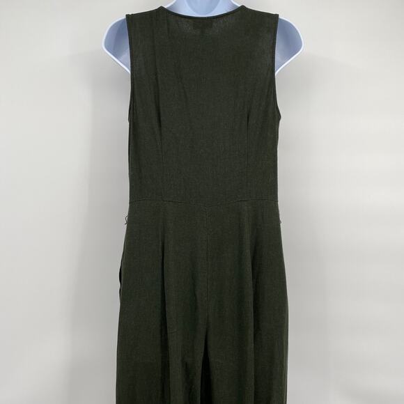 Who What Wear Linen Blend Belted Wide Leg Jumpsuit Romper Forest Green Medium - Picture 3 of 14